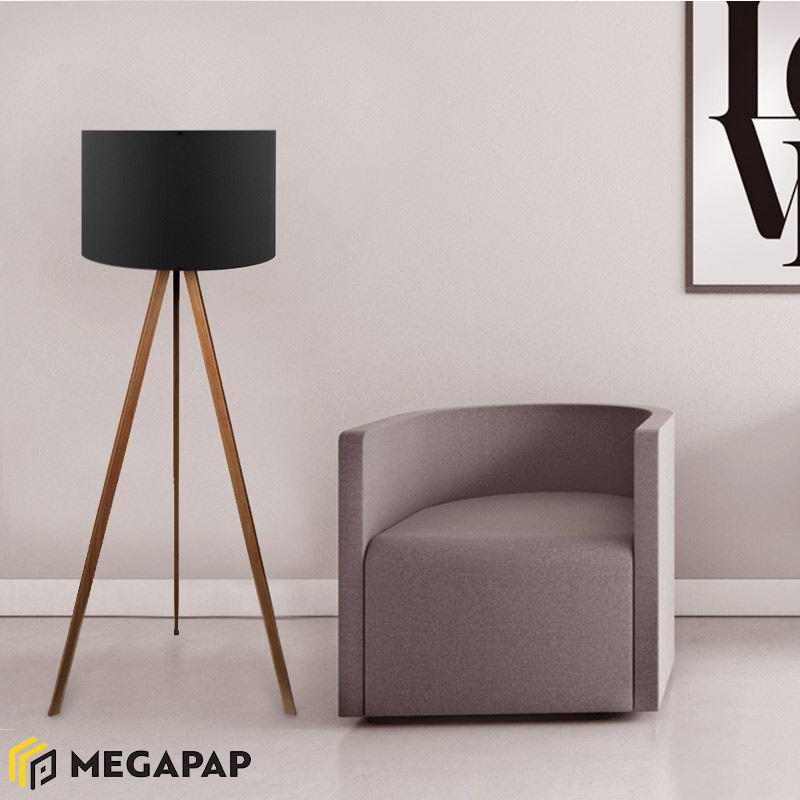 Φωτιστικό Δαπέδου Rosling Megapap Mdf/Ύφασμα/Pvc Χρωμα Καρυδί/Μαύρο 38X21X140Εκ.