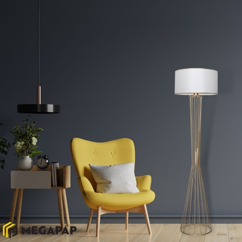 Φωτιστικό Δαπέδου Clarke Megapap Μέταλλο/Ύφασμα Χρώμα Χρυσό/Λευκό 38X21X155Εκ.