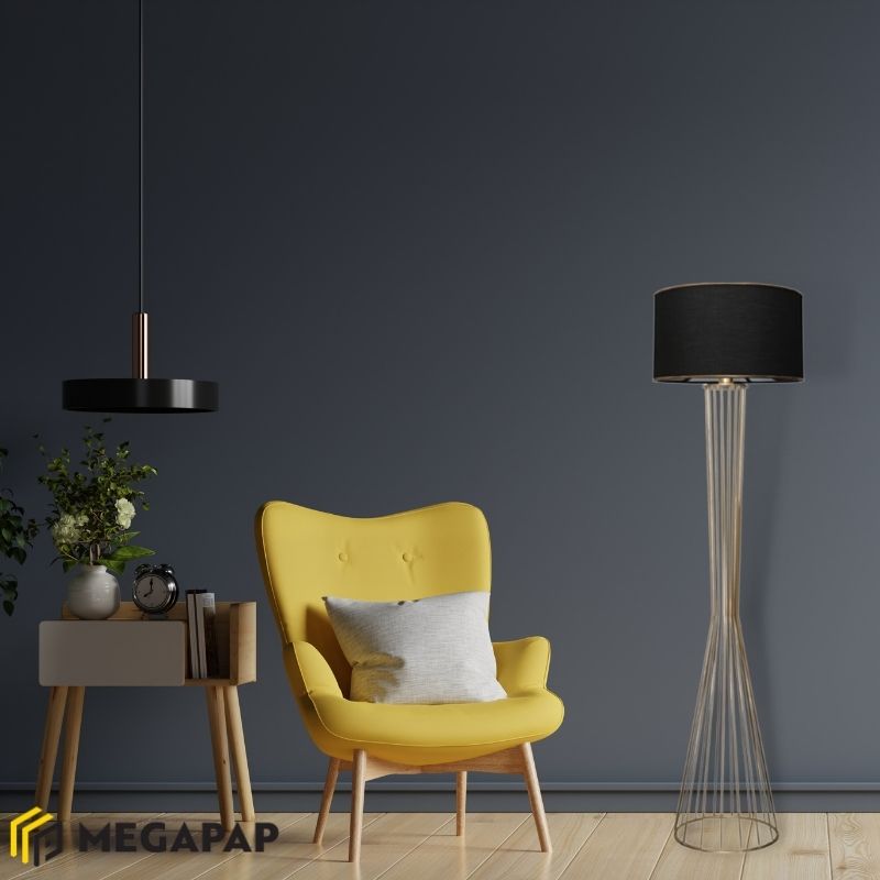 Φωτιστικό Δαπέδου Clarke Megapap Μέταλλο/Ύφασμα Χρώμα Χρυσό/Μαύρο 38X21X155Εκ.