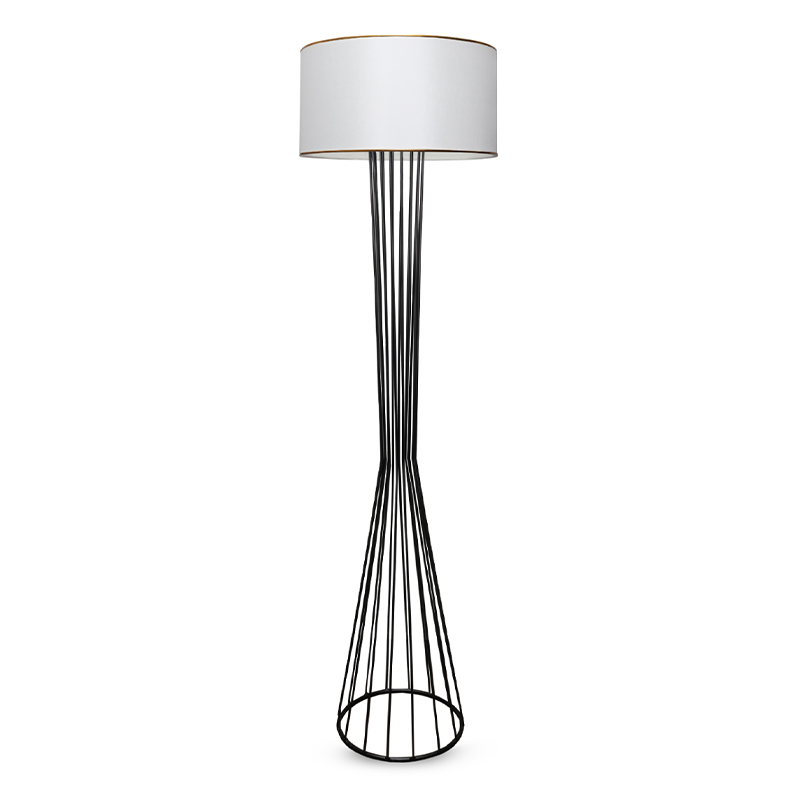 Φωτιστικό Δαπέδου Faraday Megapap Μέταλλο/Ύφασμα Χρώμα Μαύρο/Λευκό 38X21X155Εκ.