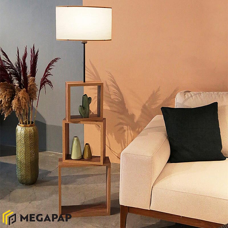 Φωτιστικό Δαπέδου Claude Megapap Mdf/Fabric/Pvc Χρώμα Καφέ/Μπεζ 37X20X140Εκ.