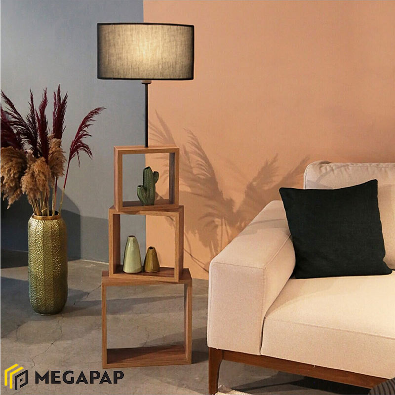 Φωτιστικό Δαπέδου Claude Megapap Mdf/Fabric/Pvc Χρώμα Καφέ/Μαύρο 37X20X140Εκ.