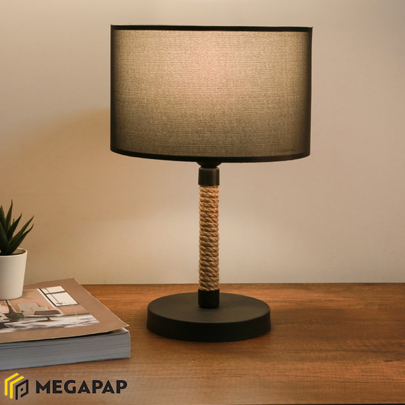 Φωτιστικό Επιτραπέζιο Jean Megapap Ύφασμα/Σχοινί/Χρώμιο Χρώμα Μαύρο/Φυσικό 24X13X37Εκ.