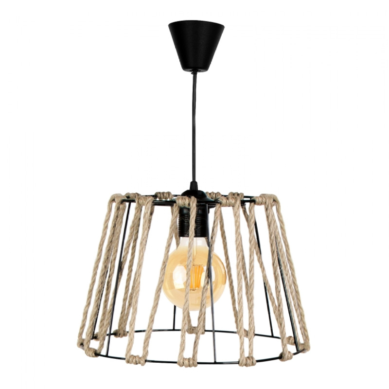 Φωτιστικό Οροφής Andrew Megapap Μέταλλο/Σχοινί Χρώμα Μαύρο Φυσικό 30X30X20Εκ.