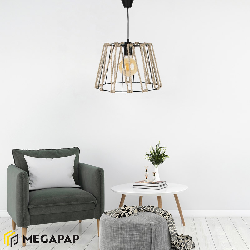 Φωτιστικό Οροφής Andrew Megapap Μέταλλο/Σχοινί Χρώμα Μαύρο Φυσικό 30X30X20Εκ.