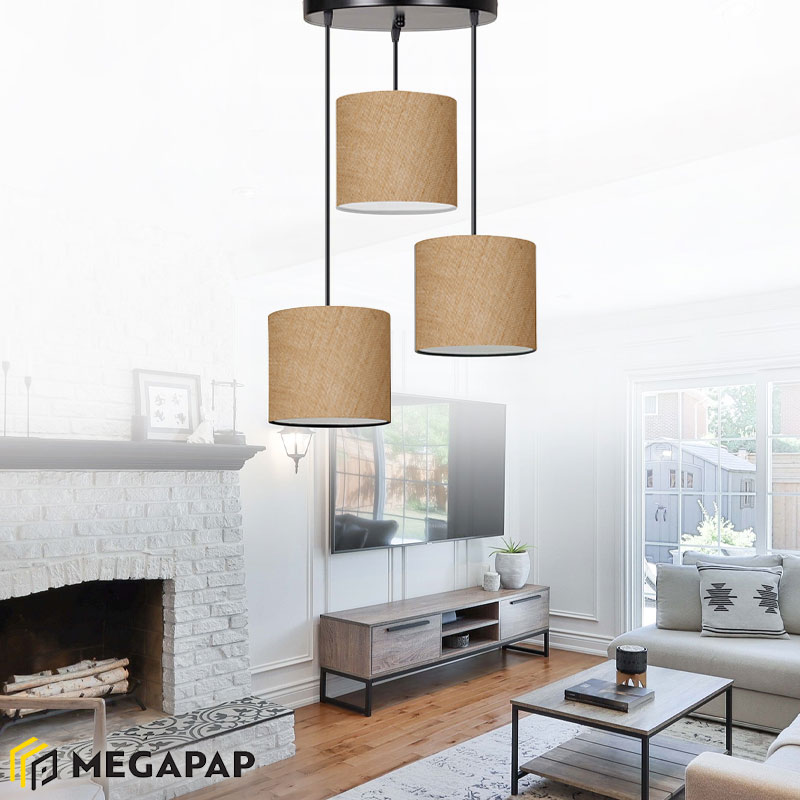 Φωτιστικό Οροφής Rosie Megapap Γιούτα Ύφασμα Χρώμα Φυσικό 15X15X90Εκ.