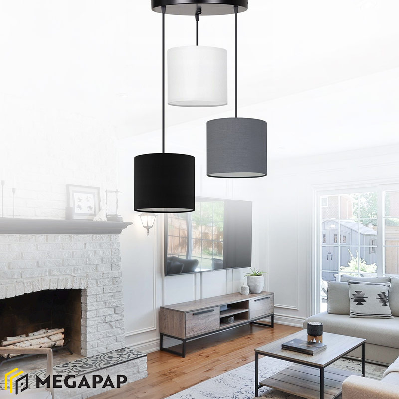 Φωτιστικό Οροφής Rosie Megapap Υφασμάτινο Χρώμα Γκρι/Μαύρο 15X15X90Εκ.