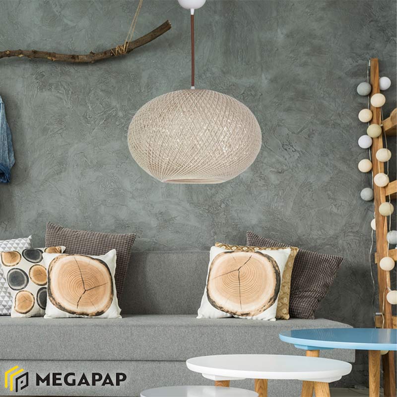 Φωτιστικό Οροφής Adrian Megapap Υφασμάτινο Χρώμα Μπεζ 40X21X70Εκ.