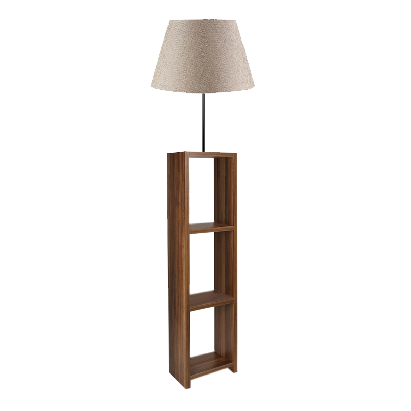 Φωτιστικό Δαπέδου Loyd Megapap Υφασμάτινο/Pvc/Mdf Χρώμα Μπεζ/Καρυδί 38X38X150Εκ.