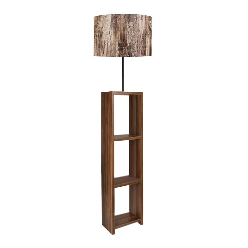 Φωτιστικό Δαπέδου Loyd Megapap Υφασμάτινο/Pvc/Mdf Χρώμα Καφέ/Καρυδί 38X38X150Εκ.