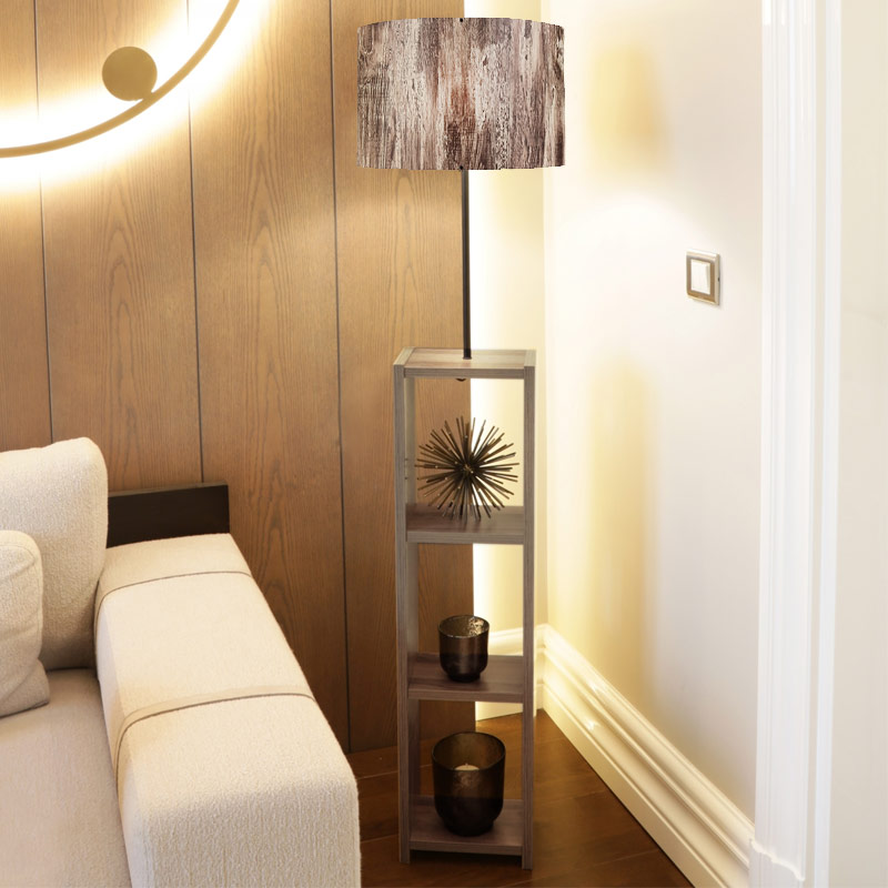 Φωτιστικό Δαπέδου Loyd Megapap Υφασμάτινο/Pvc/Mdf Χρώμα Καφέ/Καρυδί 38X38X150Εκ.