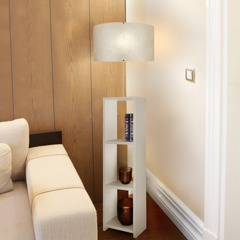 Φωτιστικό Δαπέδου Loyd Megapap Υφασμάτινο/Pvc/Mdf Χρώμα Λευκό 38X38X150Εκ.