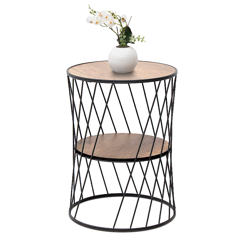 Βοηθητικό Τραπεζάκι Jaspin Megapap Μεταλλικό - Mdf Χρώμα Μαύρο - Καρυδί 32X32X44Εκ.