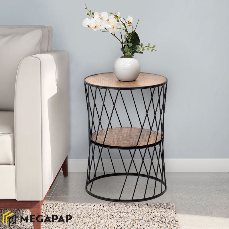 Βοηθητικό Τραπεζάκι Jaspin Megapap Μεταλλικό - Mdf Χρώμα Μαύρο - Καρυδί 32X32X44Εκ.