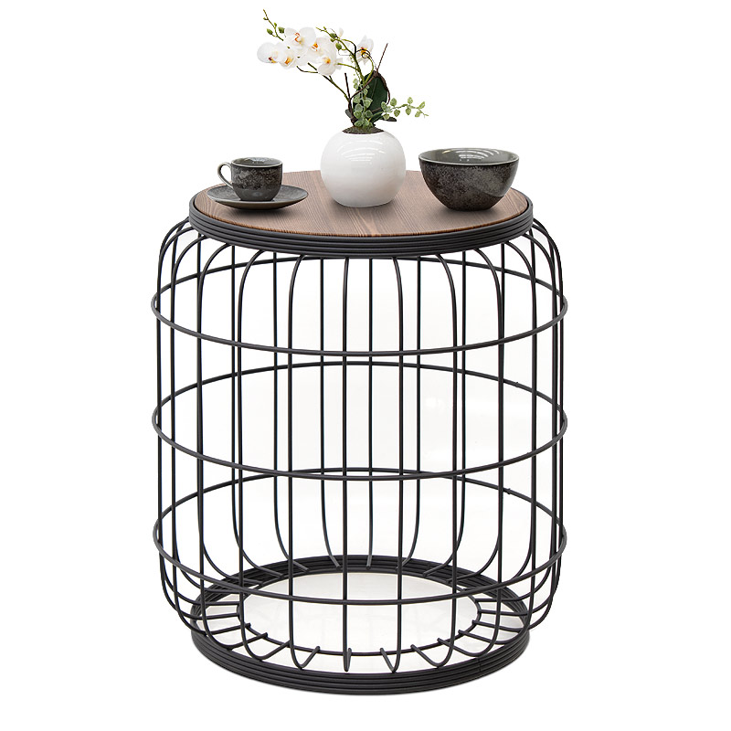 Βοηθητικό Τραπεζάκι Muller Megapap Μεταλλικό - Mdf Χρώμα Μαύρο - Καρυδί 35X35X47Εκ.