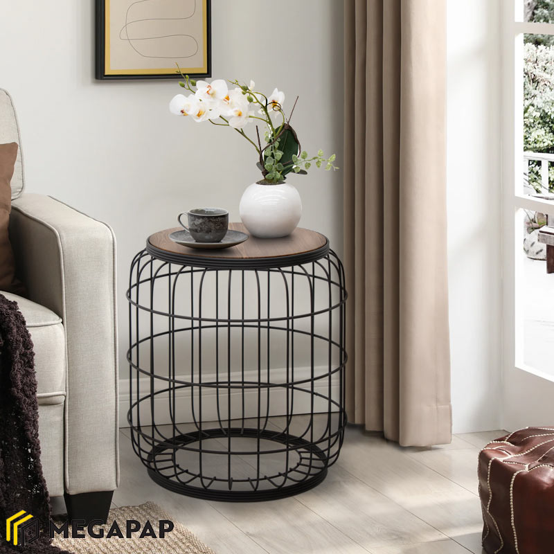 Βοηθητικό Τραπεζάκι Muller Megapap Μεταλλικό - Mdf Χρώμα Μαύρο - Καρυδί 35X35X47Εκ.