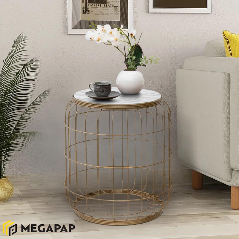 Βοηθητικό Τραπεζάκι Muller Megapap Μεταλλικό - Mdf Χρώμα Χρυσό - Λευκό 35X35X47Εκ.