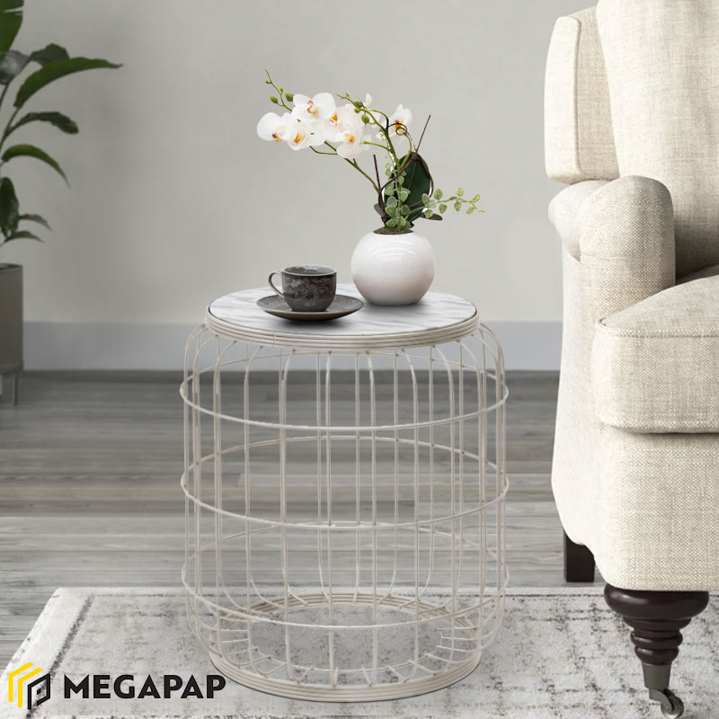 Βοηθητικό Τραπεζάκι Muller Megapap Μεταλλικό - Mdf Χρώμα Λευκό 35X35X47Εκ.