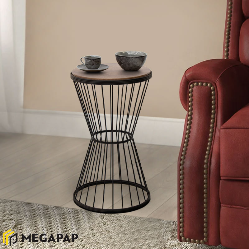 Βοηθητικό Τραπεζάκι Hoffman Megapap Μεταλλικό - Mdf Χρώμα Καρυδί - Μαύρο 35X35X58Εκ.