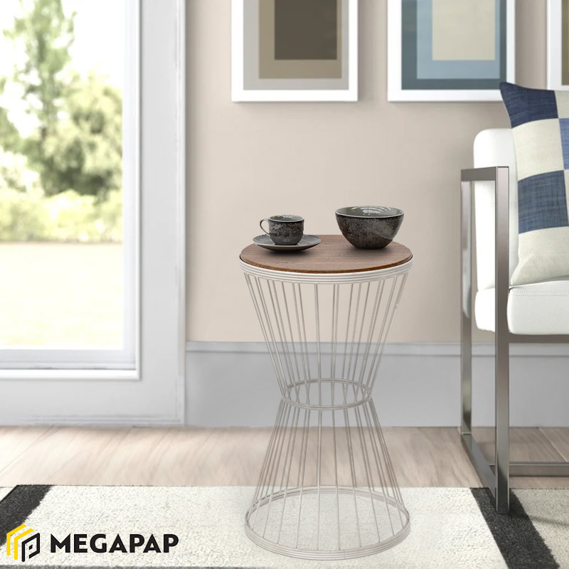 Βοηθητικό Τραπεζάκι Hoffman Megapap Μεταλλικό - Mdf Χρώμα Καρυδί - Λευκό 35X35X58Εκ.