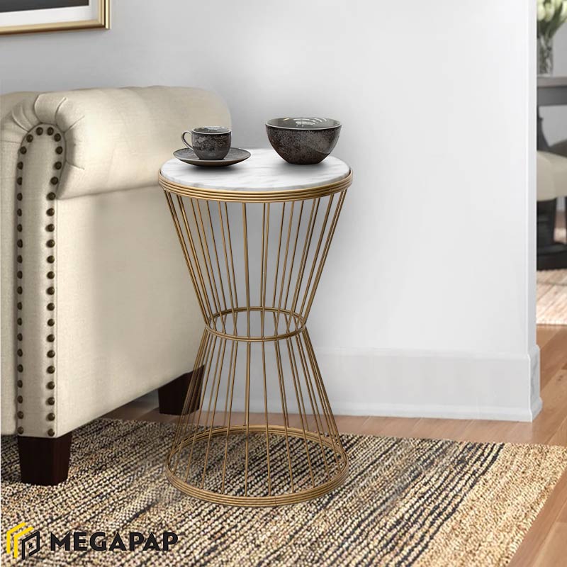 Βοηθητικό Τραπεζάκι Hoffman Megapap Μεταλλικό - Mdf Χρώμα Λευκό - Χρυσό 35X35X58Εκ.