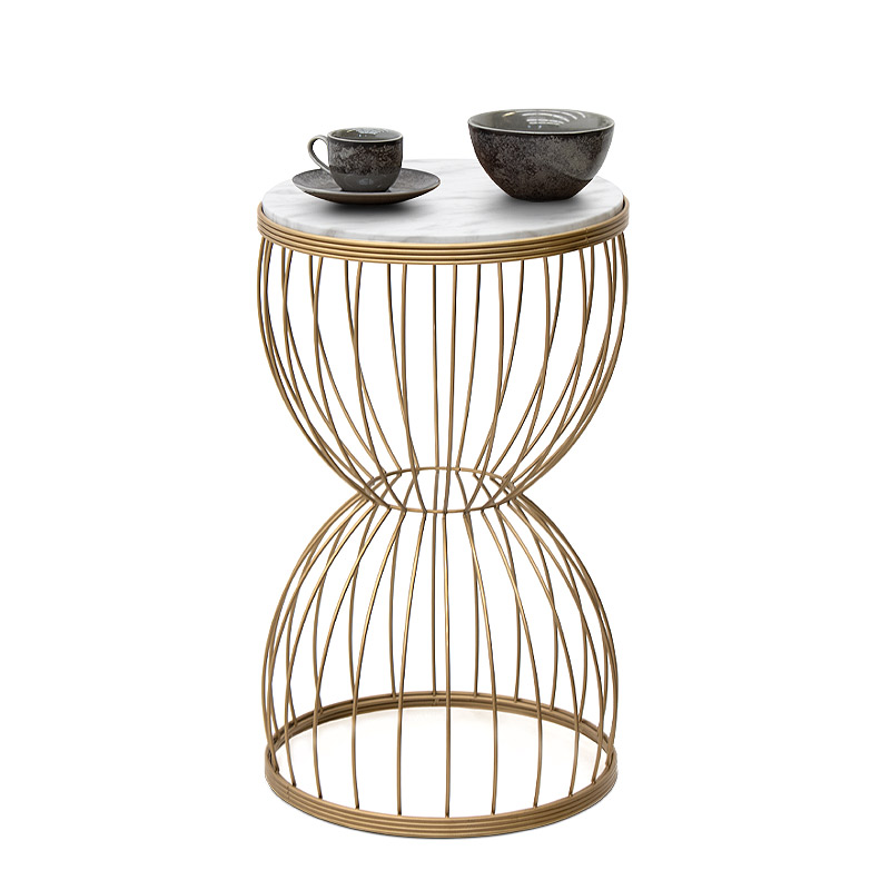 Βοηθητικό Τραπεζάκι Pino Megapap Μεταλλικό - Mdf Χρώμα Λευκό - Χρυσό 35X35X58Εκ.