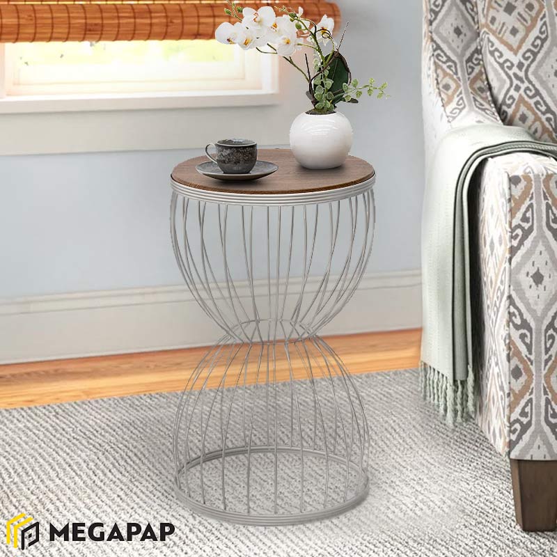 Βοηθητικό Τραπεζάκι Pino Megapap Μεταλλικό - Mdf Χρώμα Καρυδί - Λευκό 35X35X58Εκ.