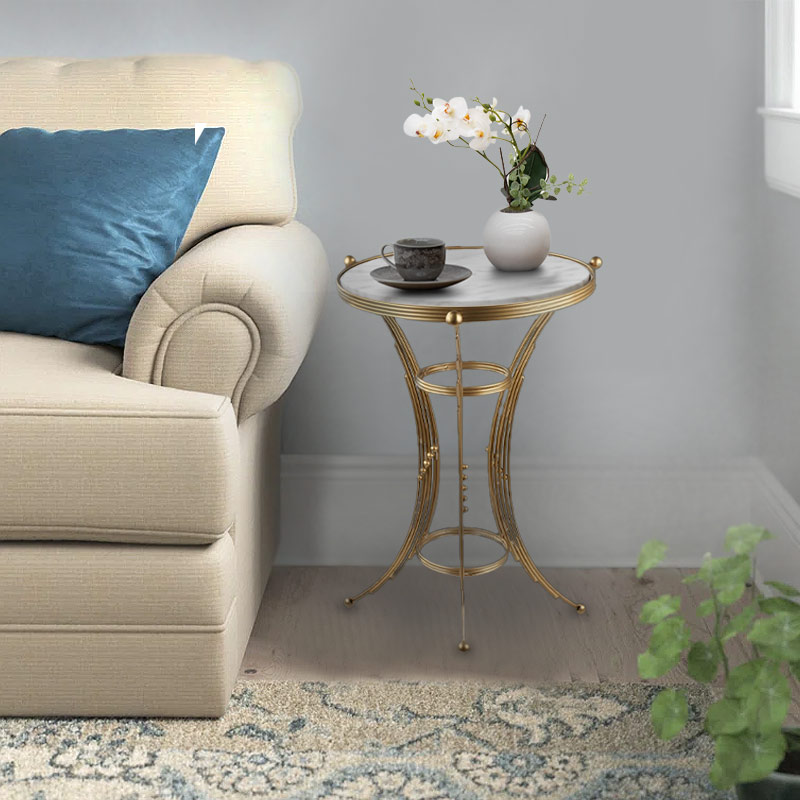 Βοηθητικό Τραπεζάκι Venezia Megapap Μεταλλικό - Mdf Χρώμα Χρυσό - Λευκό Εφέ Μαρμάρου 35X35X59Εκ.