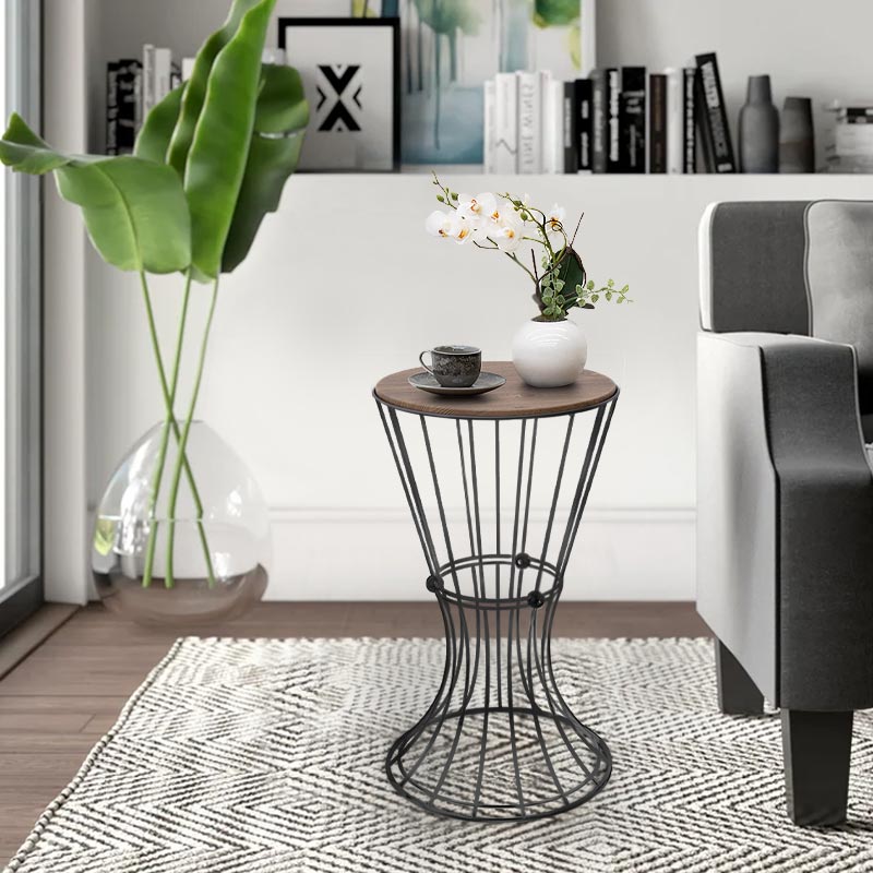 Βοηθητικό Τραπεζάκι Girene Megapap Μεταλλικό - Mdf Χρώμα Μαύρο - Καρυδί 35X35X58Εκ.