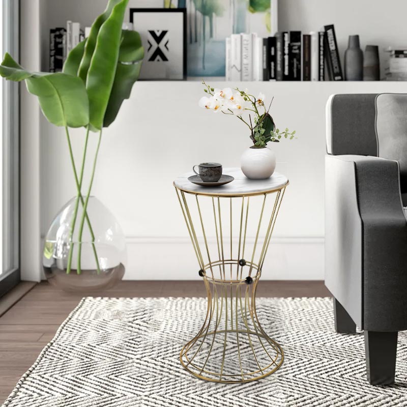 Βοηθητικό Τραπεζάκι Girene Megapap Μεταλλικό - Mdf Χρώμα Χρυσό - Λευκό Εφέ Μαρμάρου 35X35X58Εκ.