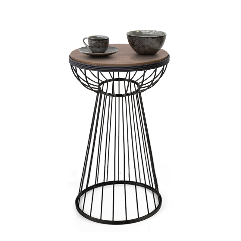 Βοηθητικό Τραπεζάκι Mantare Megapap Μεταλλικό - Mdf Χρώμα Μαύρο - Καρυδί 35X35X58Εκ.