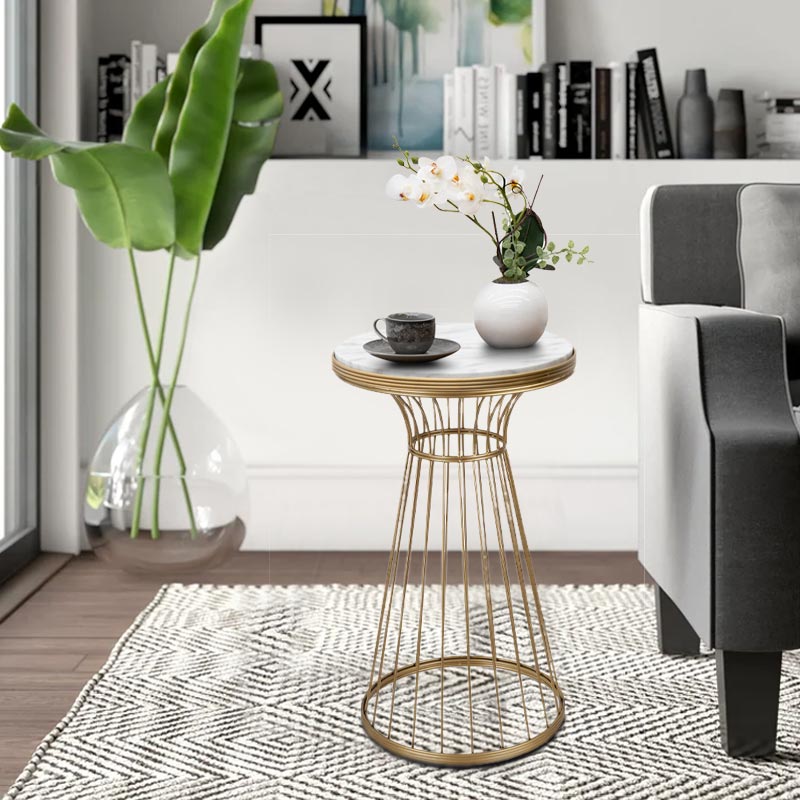 Βοηθητικό Τραπεζάκι Tekosi Megapap Μεταλλικό - Mdf Χρώμα Χρυσό - Λευκό Εφέ Μαρμάρου 35X35X58Εκ.