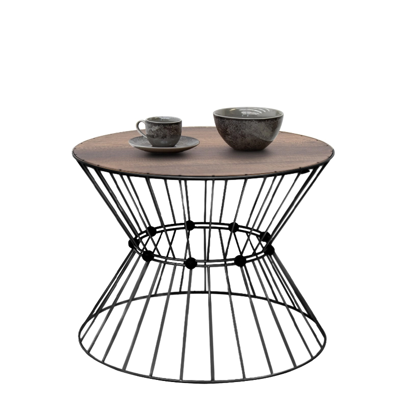 Τραπεζάκι Σαλονιού Girene Megapap Μεταλλικό - Mdf Χρώμα Μαύρο - Καρυδί Ø55X42Εκ.