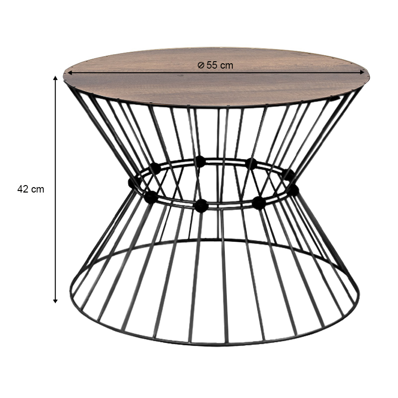 Τραπεζάκι Σαλονιού Girene Megapap Μεταλλικό - Mdf Χρώμα Μαύρο - Καρυδί Ø55X42Εκ.