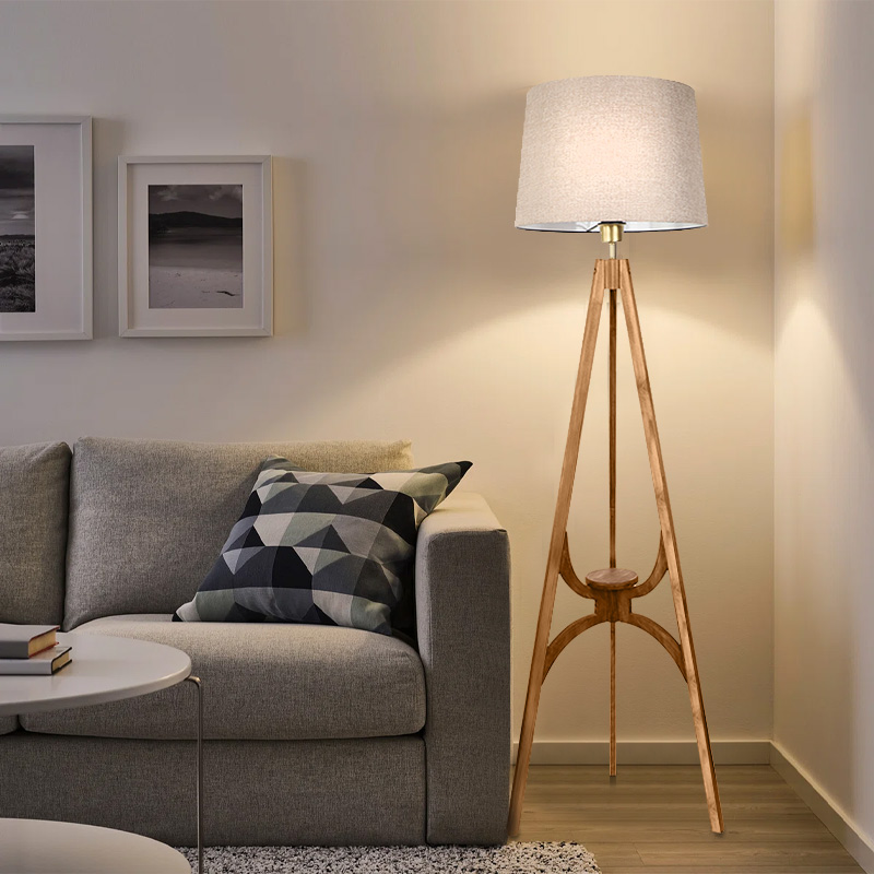 Φωτιστικό Δαπέδου Solen Megapap E27 Ξύλινο - Ύφασμα Pvc Χρώμα Καρυδί - Μπεζ 45X45X155Εκ.