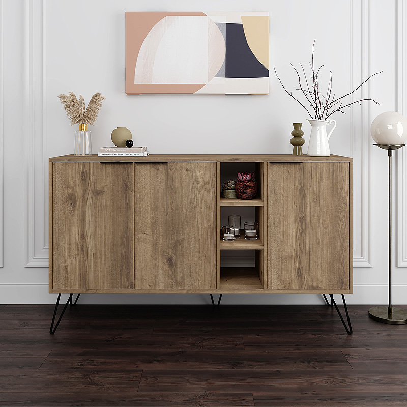 Μπουφές Clara Megapap Χρώμα Ανοιχτό Καρυδί 142X35,6X83Εκ.