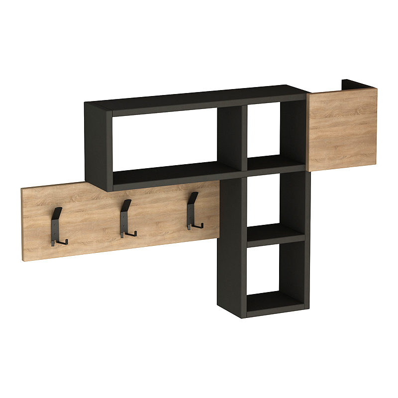 Κρεμάστρα Τοίχου Felman Megapap Από Μελαμίνη Χρώμα Φυσικό Οξιάς - Ανθρακί 99,5X15X61Εκ.