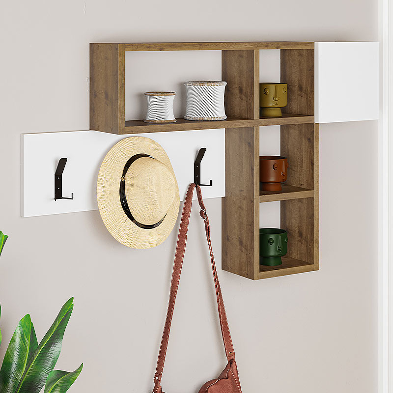 Κρεμάστρα Τοίχου Felman Megapap Από Μελαμίνη Χρώμα Φυσικό Οξιάς - Λευκό 99,5X15X61Εκ.