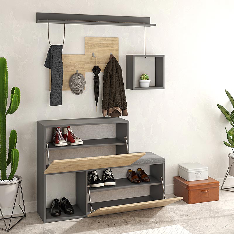 Έπιπλο Εισόδου-Παπουτσοθήκη Jango Megapap Μελαμίνης Φυσικό Οξιάς/Ανθρακί 120X36,5X87,5Εκ.