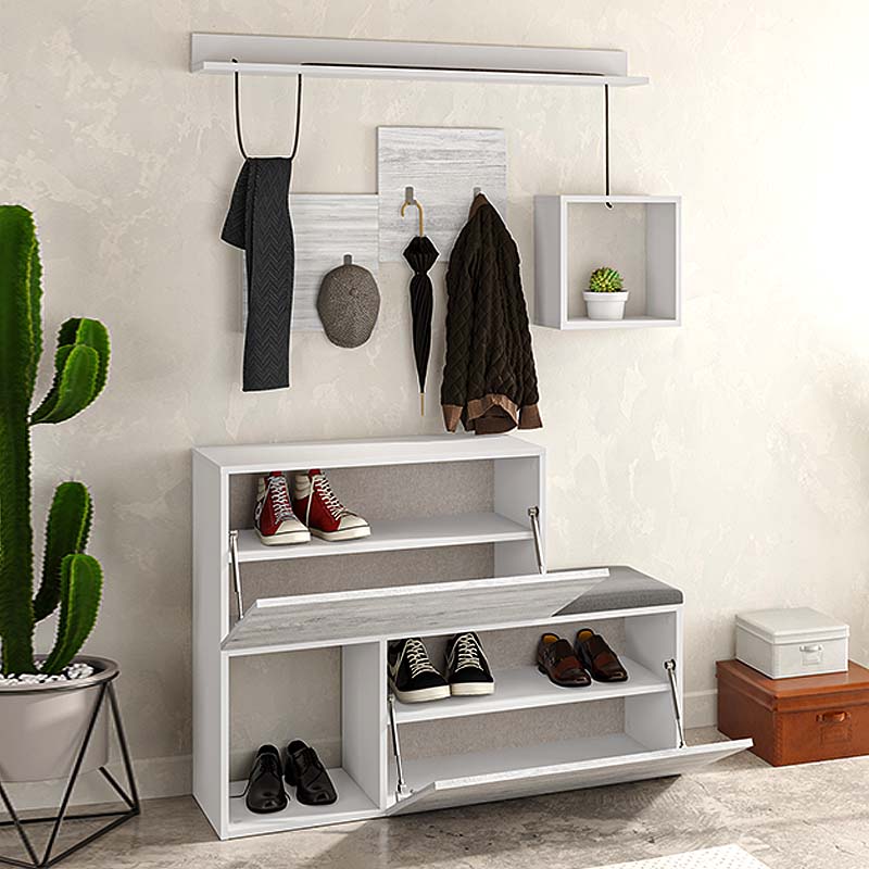 Έπιπλο Εισόδου-Παπουτσοθήκη Holdon Megapap Μελαμίνης Χρώμα Λευκό Αντικέ 120X36,5X87,5Εκ.