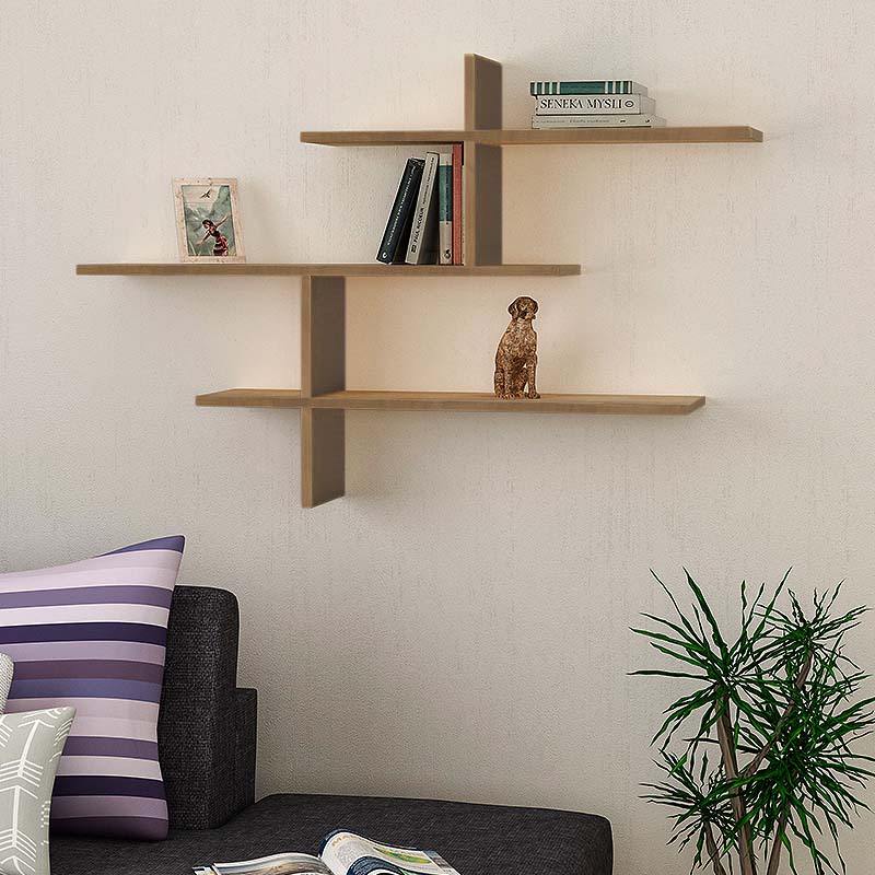 Ραφιέρα Τοίχου Leo Megapap Χρώμα Ανοιχτό Καφέ 123X22X80Εκ.