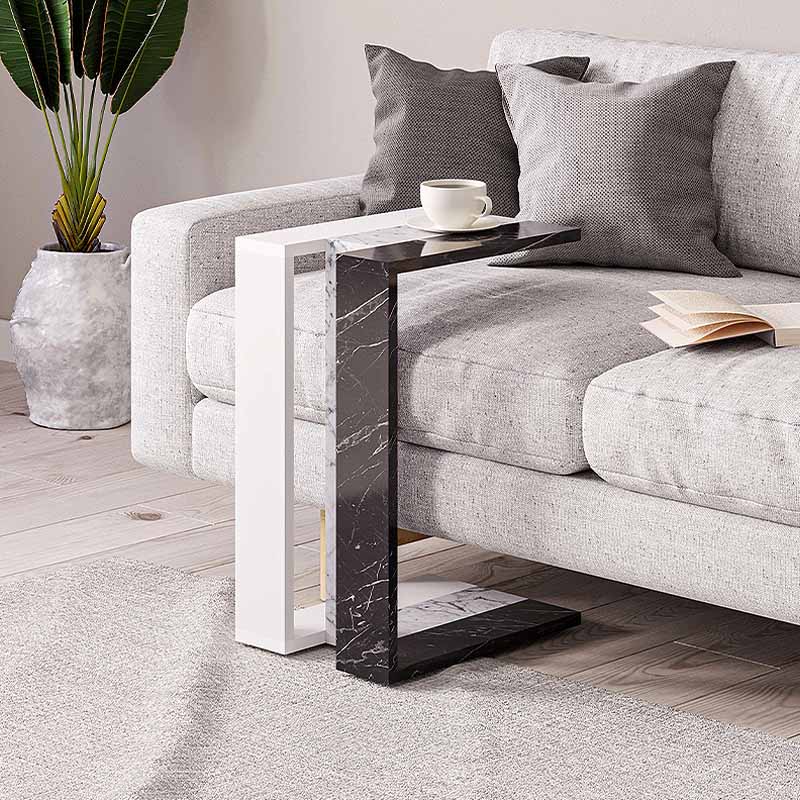 Τραπεζάκι Βοηθητικό Muju Megapap Μελαμίνης Χρώμα Μαύρο - Λευκό Εφέ Μαρμάρου/Λευκό 30X40X57Εκ.