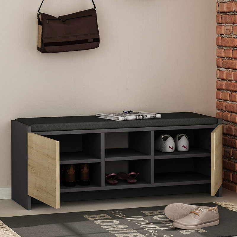 Έπιπλο Εισόδου Zulla Megapap Από Μελαμίνη Χρώμα Ανθρακί - Φυσικό Οξιάς 110X37X43Εκ.