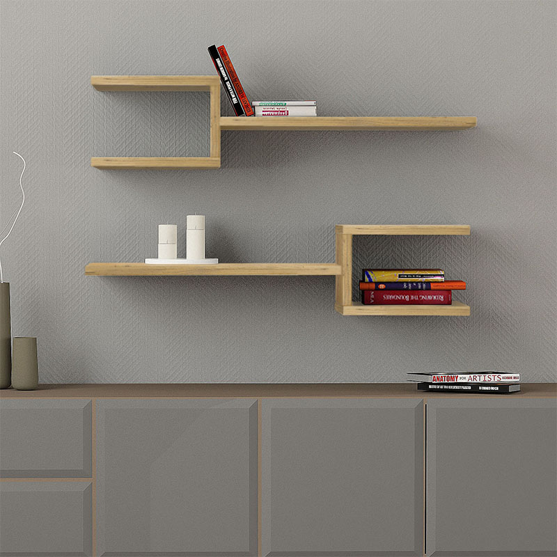 Ραφιέρα Τοίχου Fork Megapap 2 Τεμαχίων Από Μελαμίνη Χρώμα Sapphire Oak 75X19,5X18Εκ.