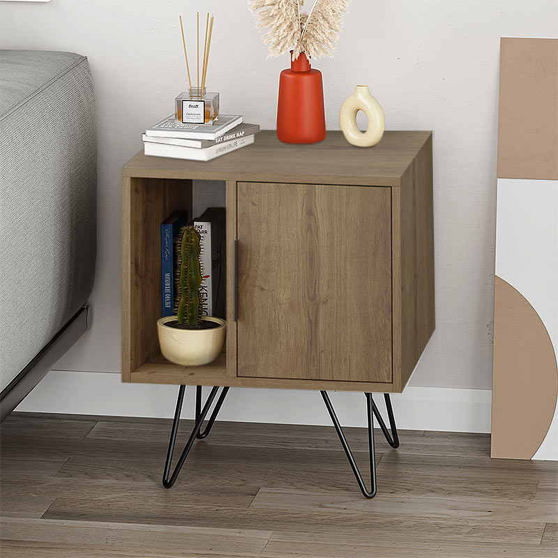 Κομοδίνο Μελαμίνης Glynn Megapap Χρώμα Ανοιχτό Καφέ 50,2X44,6X60Εκ.