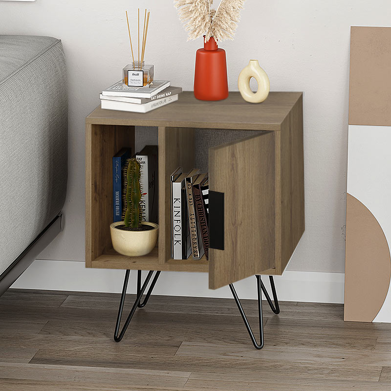 Κομοδίνο Μελαμίνης Glynn Megapap Χρώμα Ανοιχτό Καφέ 50,2X44,6X60Εκ.