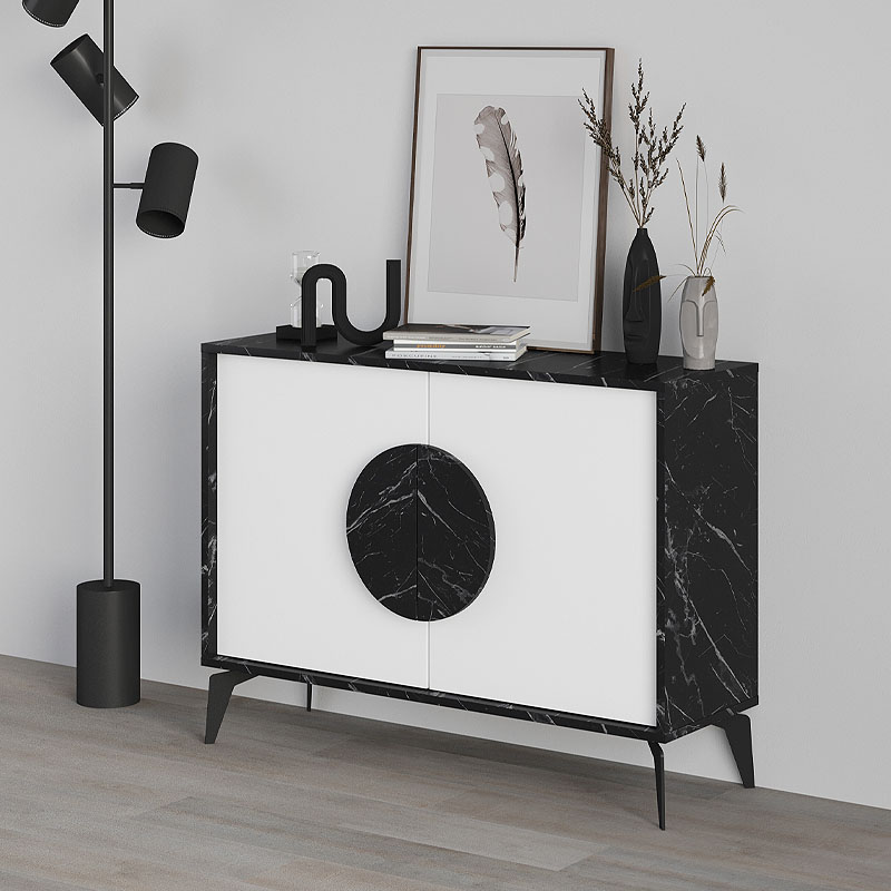 Μπουφές Μελαμίνης Gora Megapap Χρώμα Μαύρο Εφέ Μαρμάρου - Λευκό 110X35,6X82Εκ.