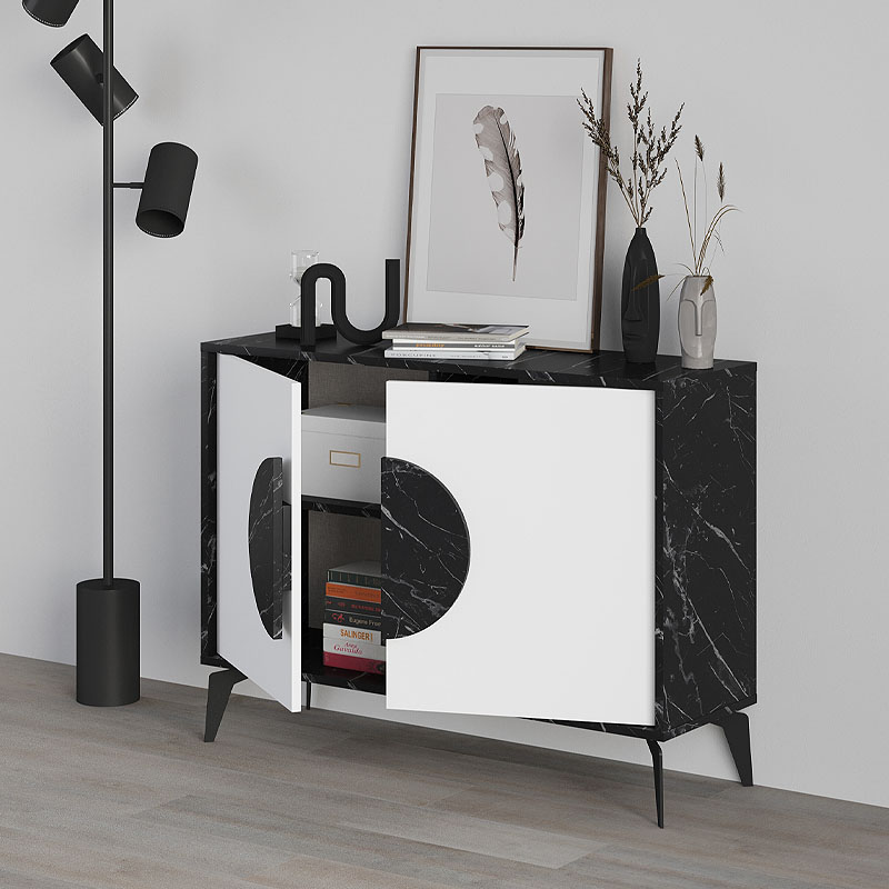 Μπουφές Μελαμίνης Gora Megapap Χρώμα Μαύρο Εφέ Μαρμάρου - Λευκό 110X35,6X82Εκ.