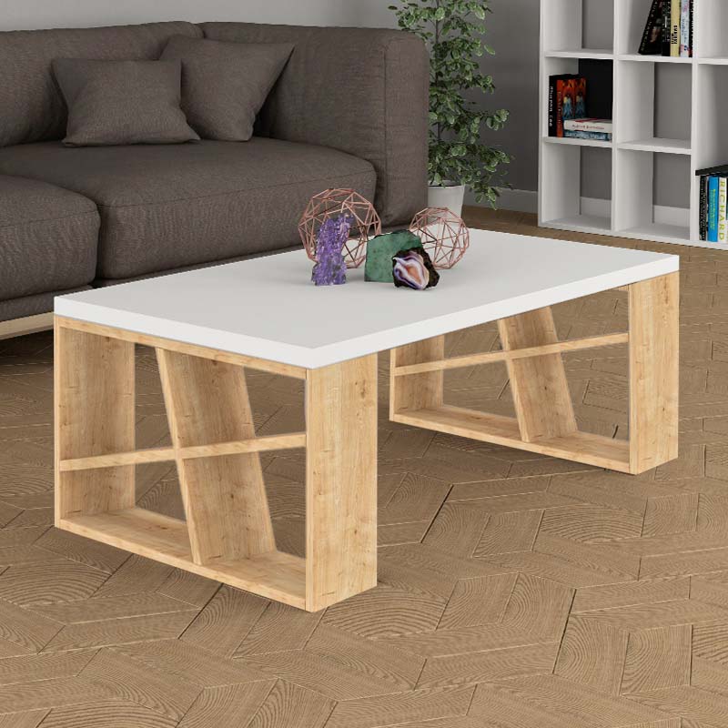 Τραπεζάκι Σαλονιού Honey Megapap Μελαμίνης Χρώμα Φυσικό Οξιάς - Λευκό 105X60X40Εκ.