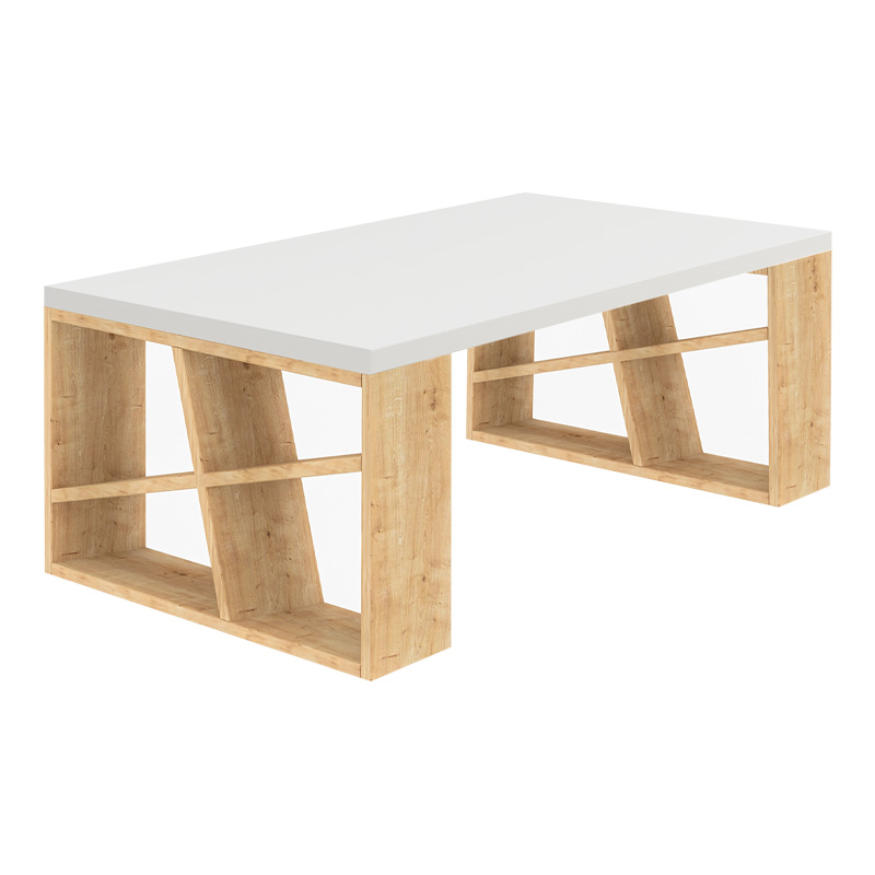 Τραπεζάκι Σαλονιού Honey Megapap Μελαμίνης Χρώμα Φυσικό Οξιάς - Λευκό 105X60X40Εκ.